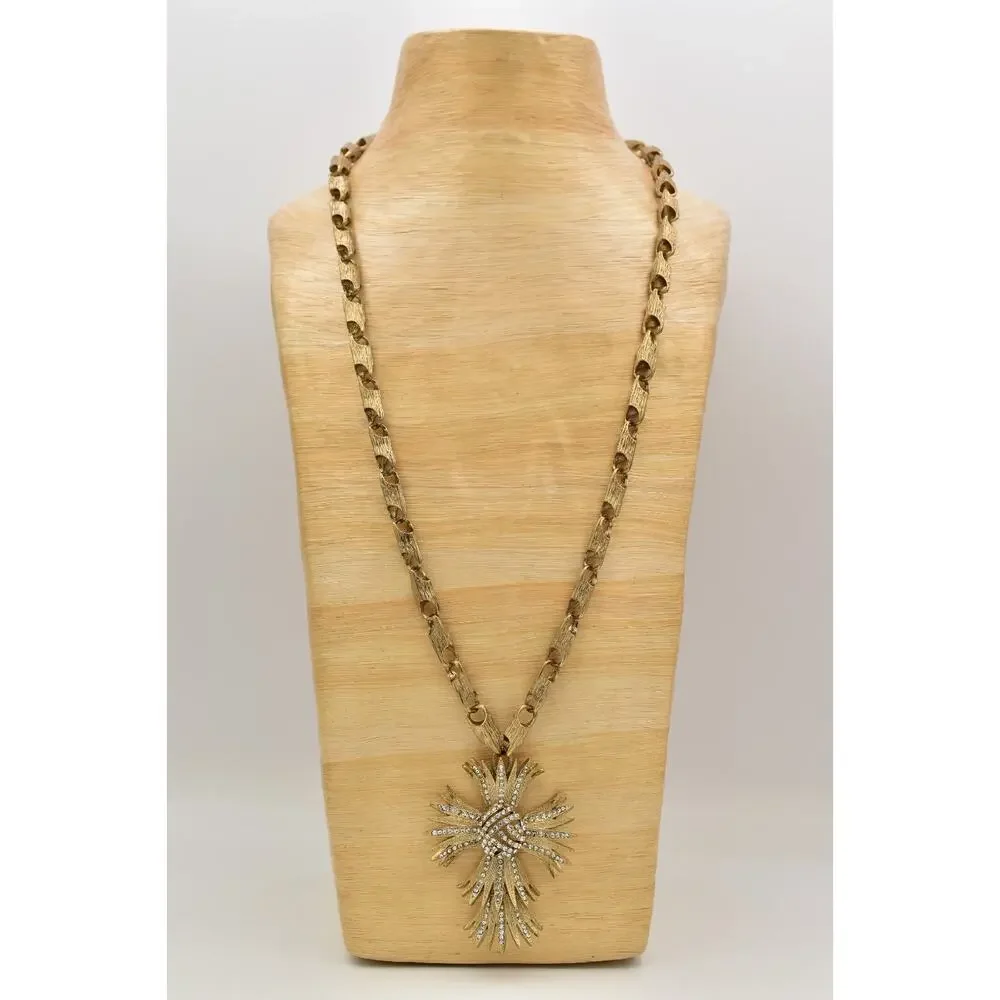 OPC Vintage Statement Cross Necklace Crystal Brushed Chunky Heavy Gold BinBD